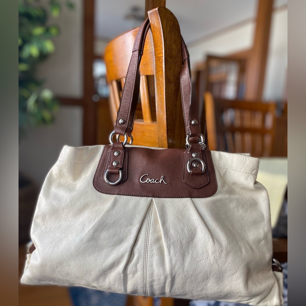 Coach Two-Tone Cream and Brown Shoulder Bag